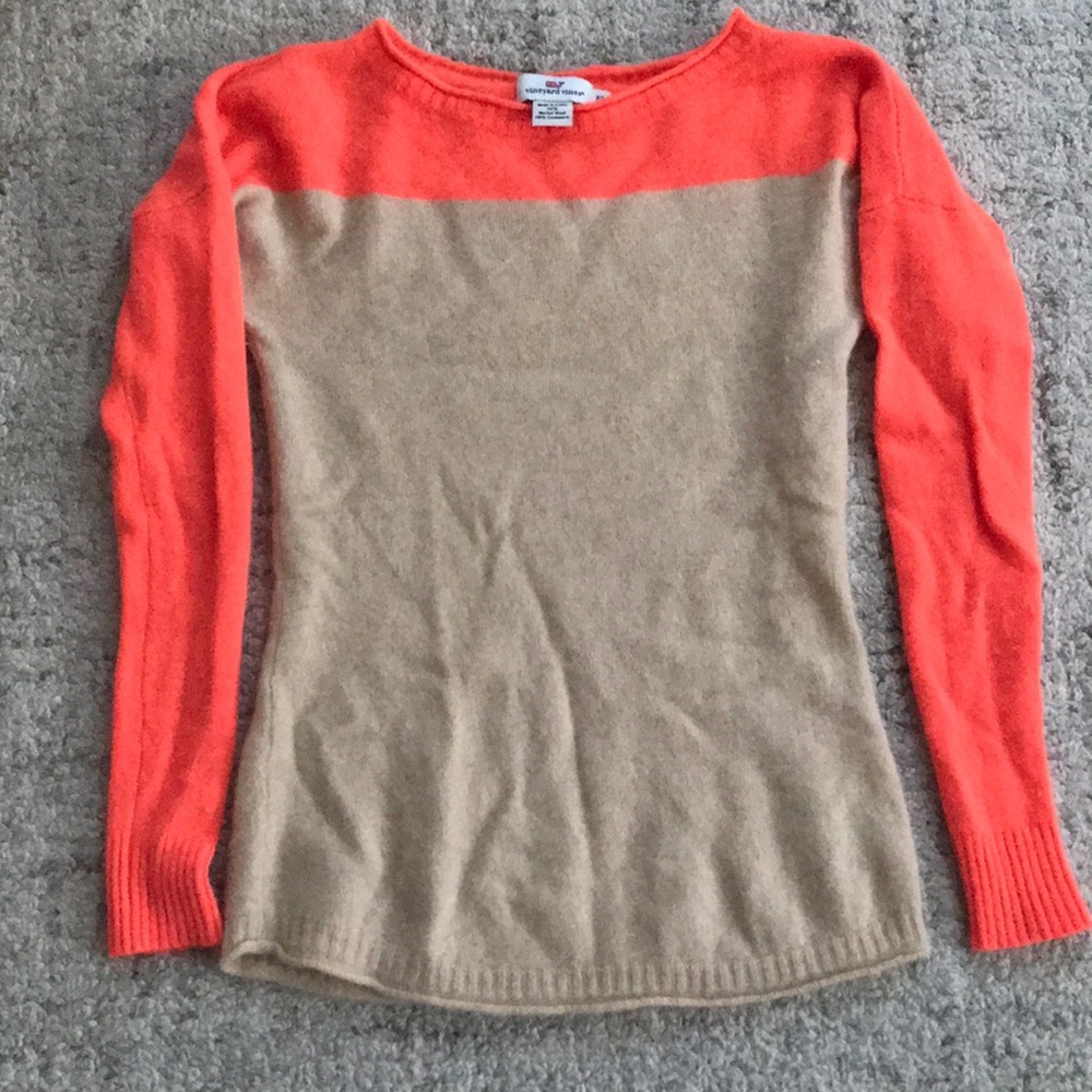 Vineyard Vines Two-Tone Orange and Tan Sweater